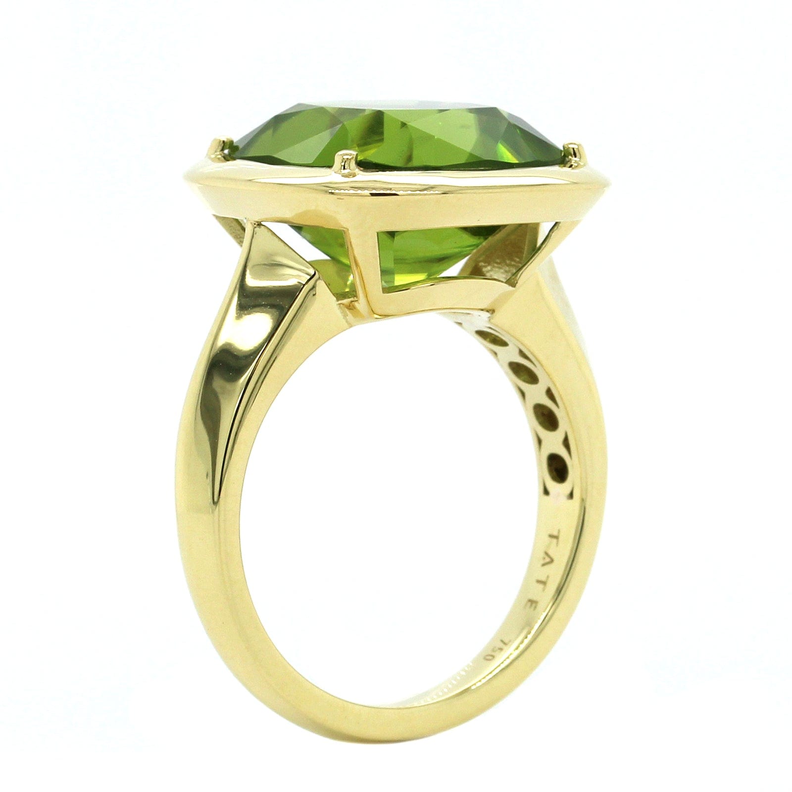 18K Yellow Gold Cushion Peridot Bezel Set Ring, 18k yellow gold, Long's Jewelers