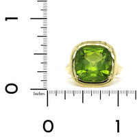 18K Yellow Gold Cushion Peridot Bezel Set Ring, 18k yellow gold, Long's Jewelers