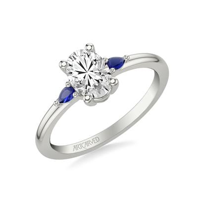 Platinum 3 Stone Pear Shape Sapphire Sides Engagement Ring Setting