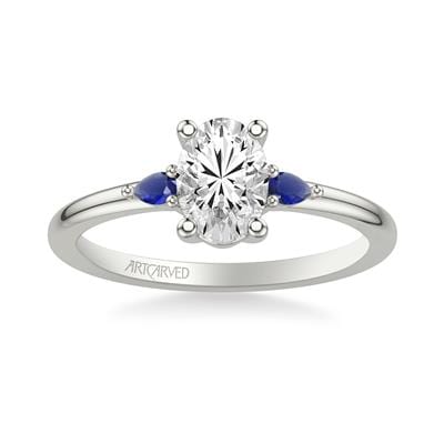 Platinum 3 Stone Pear Shape Sapphire Sides Engagement Ring Setting