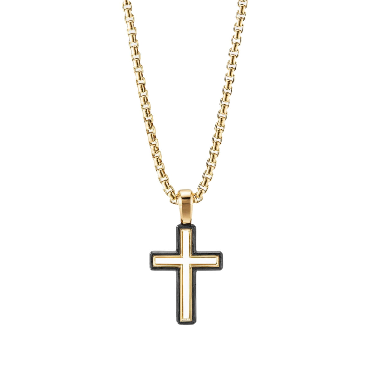Forged Carbon Cross Pendant with 18K Gold