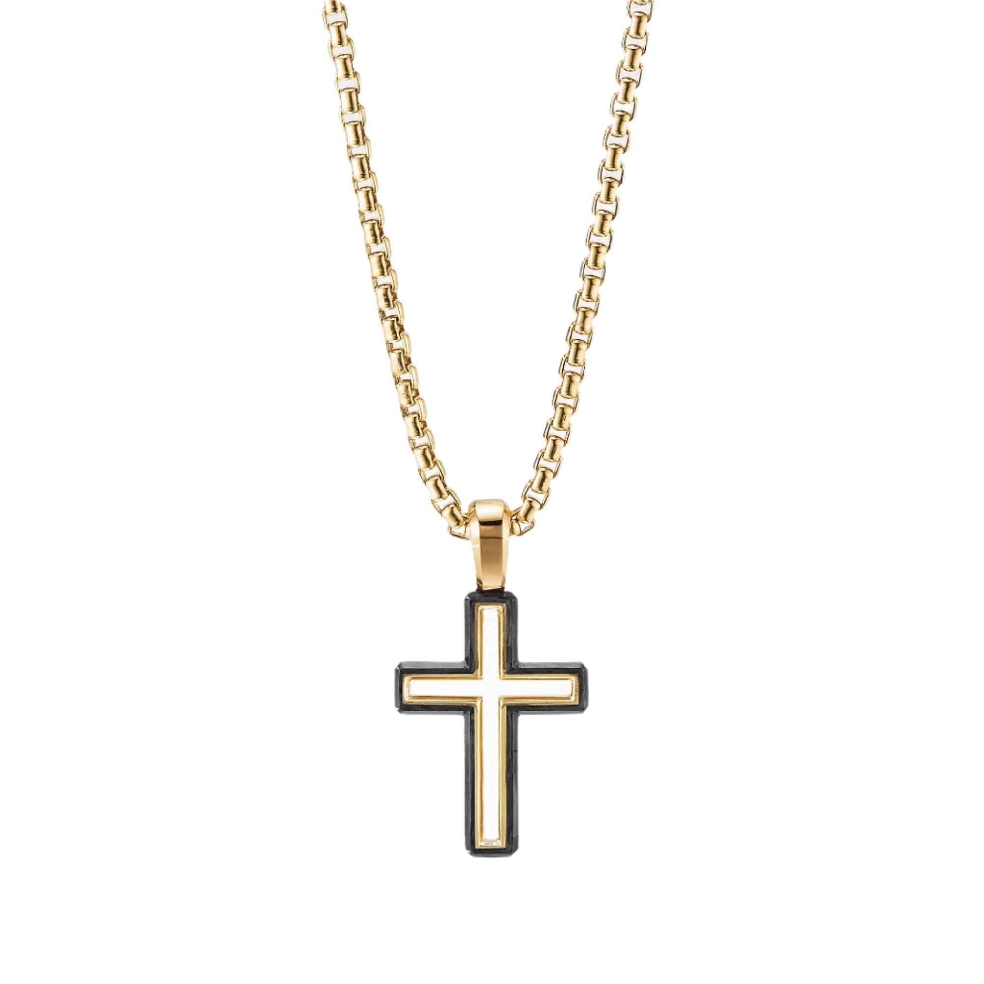 Forged Carbon Cross Pendant with 18K Gold