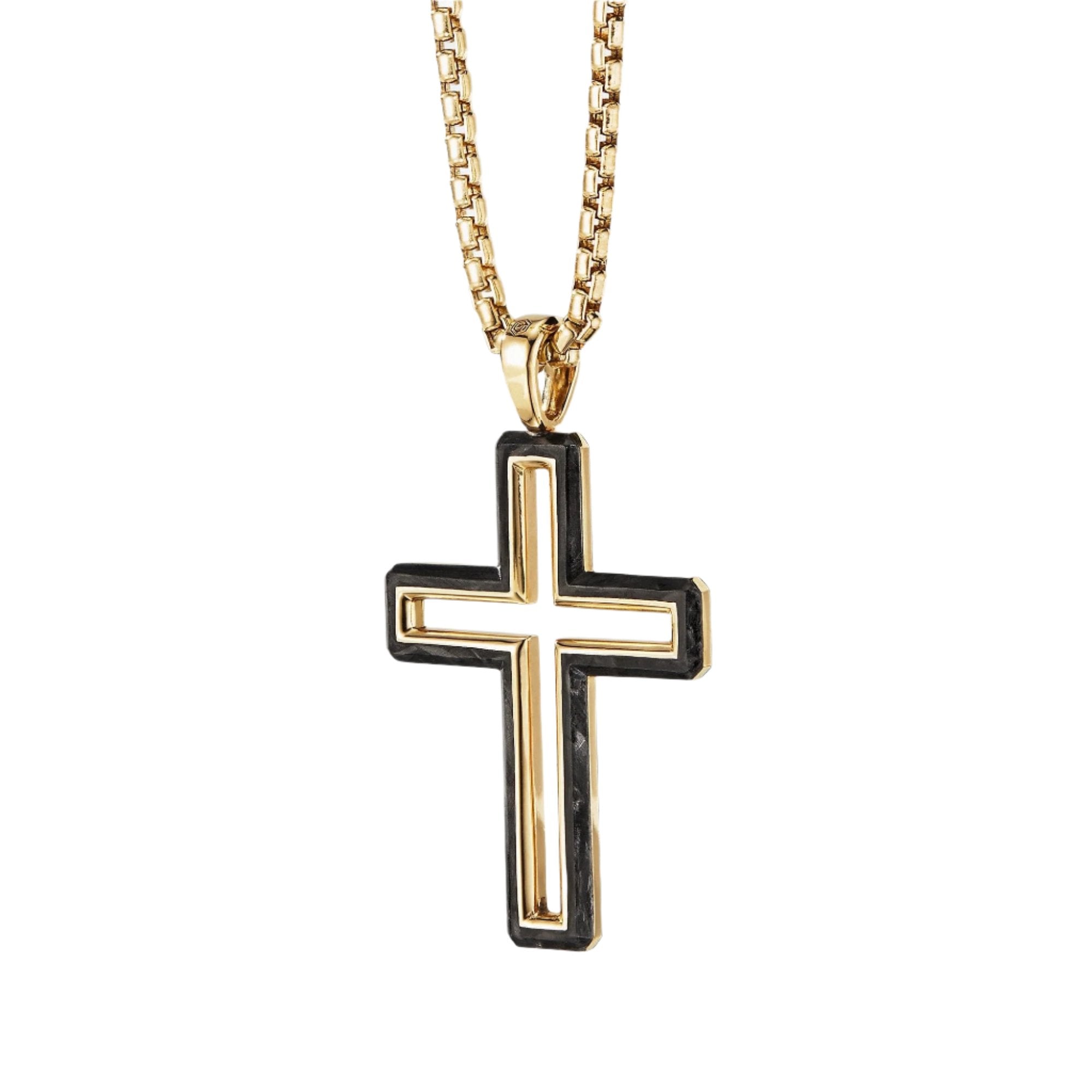 Forged Carbon Cross Pendant with 18K Gold