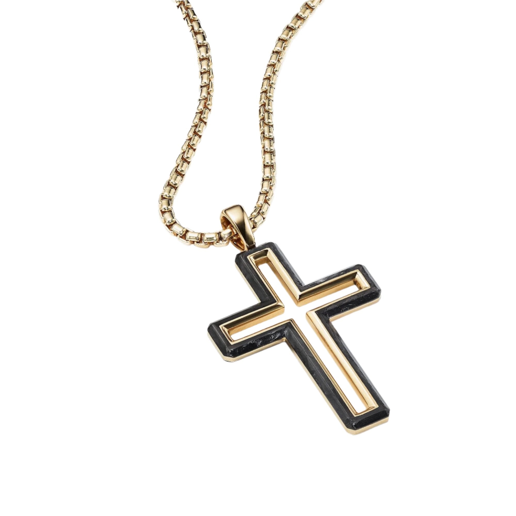 Forged Carbon Cross Pendant with 18K Gold