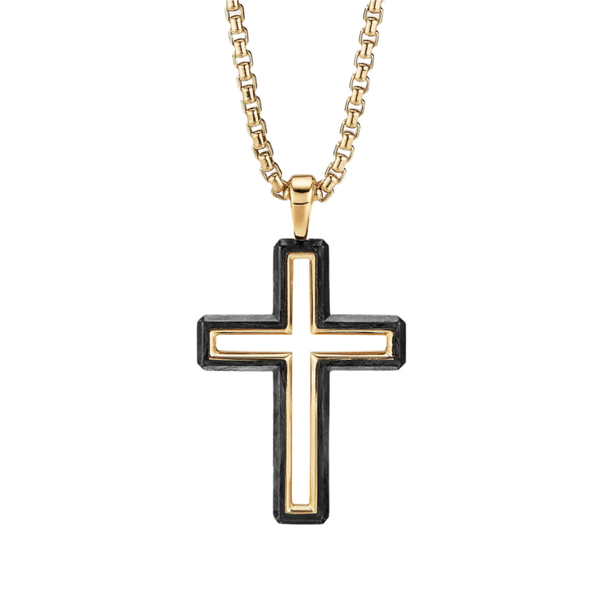 Forged Carbon Cross Pendant with 18K Gold