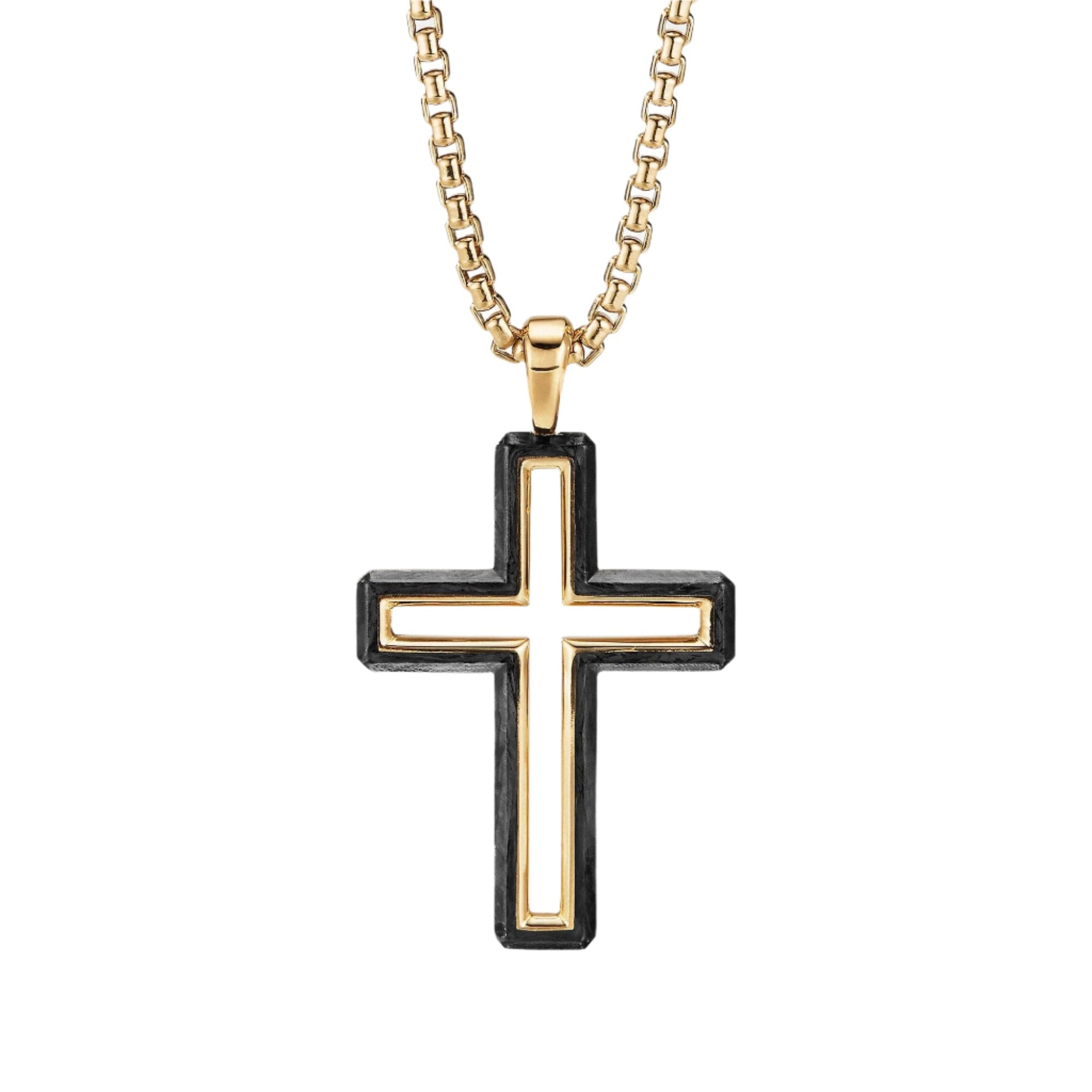 Forged Carbon Cross Pendant with 18K Gold