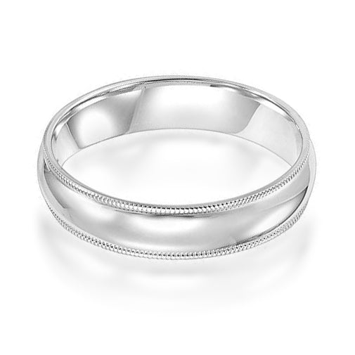 14K White Gold Low Dome Band with Milgrain