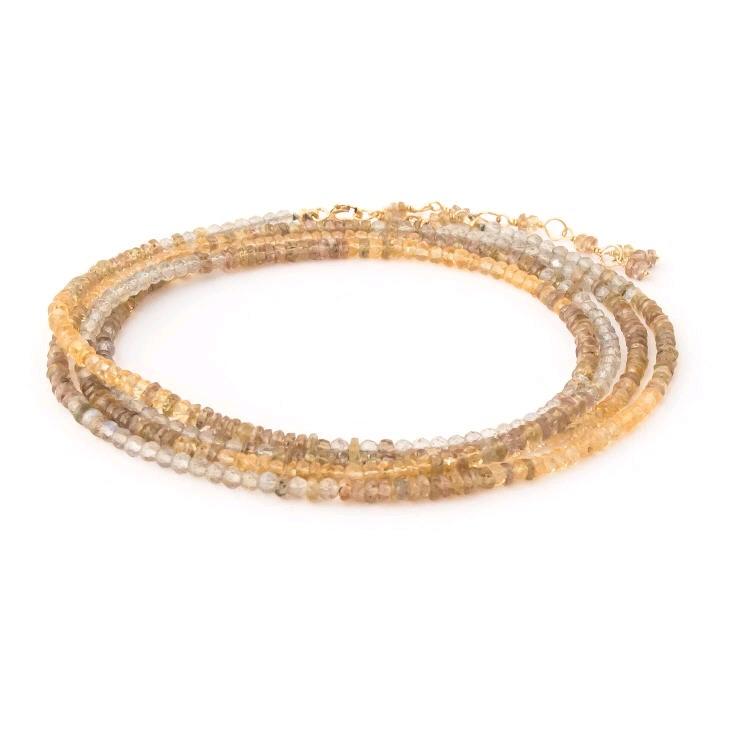 18K Yellow Gold Labradorite, Brown Garnet and Citrine Ombre Wrap Bracelet