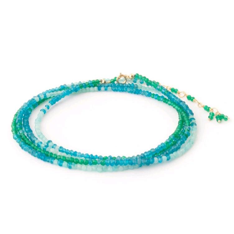 18K Yellow Gold Green Onyx, Apatite and Amazonite Ombre Wrap Bracelet