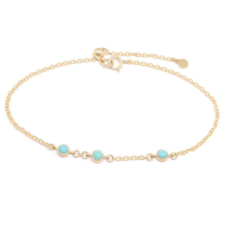 18K Yellow Gold Turquoise Cabochon Triple Station Chain Bracelet