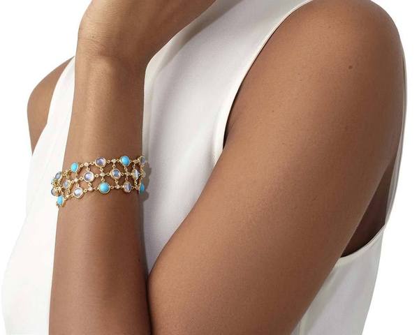 Temple St. Clair 18K Yellow Gold Moonstone and Turquoise Bracelet