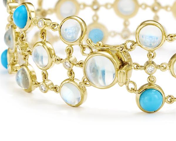Temple St. Clair 18K Yellow Gold Moonstone and Turquoise Bracelet