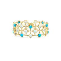 18K Yellow Gold Moonstone and Turquoise Bracelet