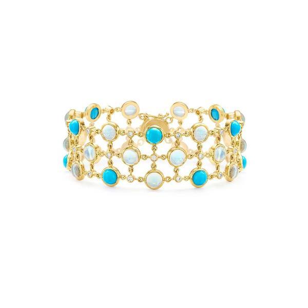 18K Yellow Gold Moonstone and Turquoise Bracelet