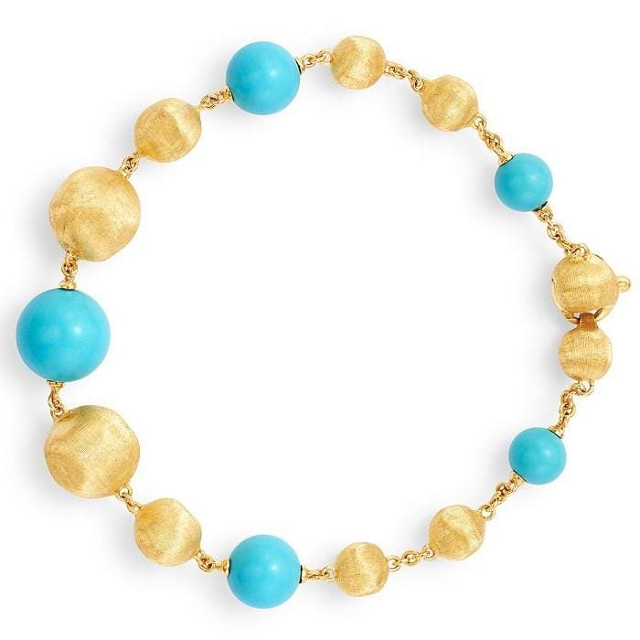Africa 18K Yellow Gold Turquoise and Gold Bead Bracelet