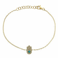 14K Yellow Gold Turquoise Diamond Hamsa Bracelet