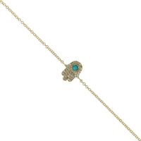 14K Yellow Gold Turquoise Diamond Hamsa Bracelet