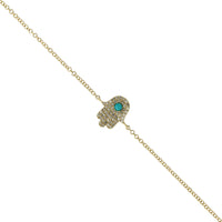 14K Yellow Gold Turquoise Diamond Hamsa Bracelet