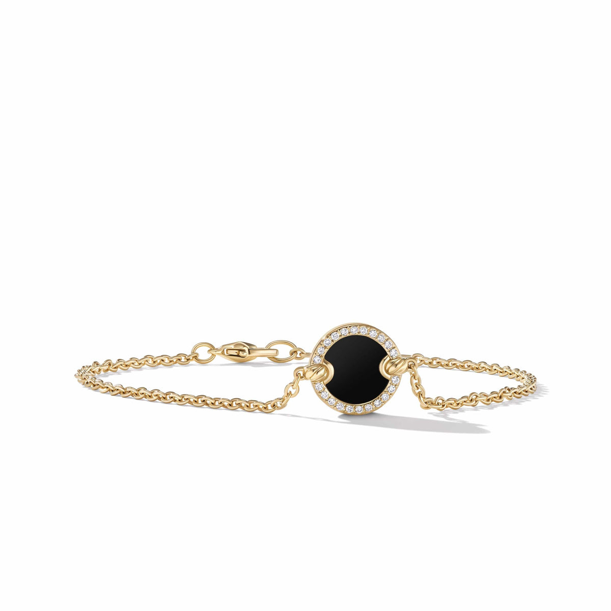 Petite DY Elements® Center Station Chain Bracelet in 18K Yellow Gold with Black Onyx and Pavé Diamonds