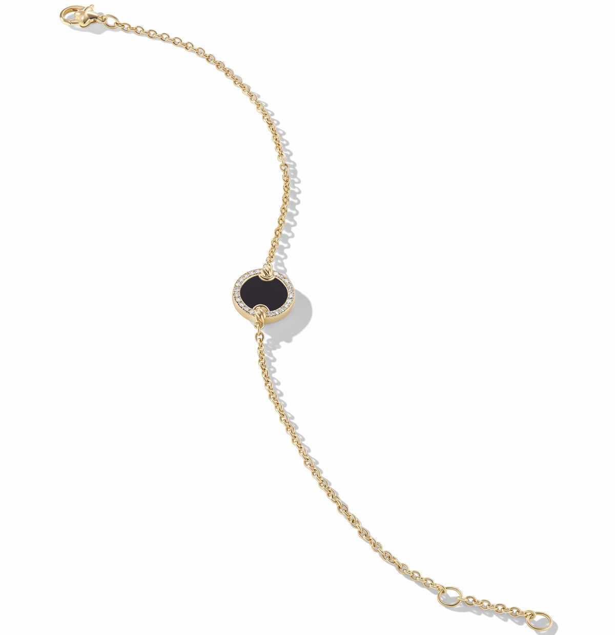 Petite DY Elements® Center Station Chain Bracelet in 18K Yellow Gold with Black Onyx and Pavé Diamonds
