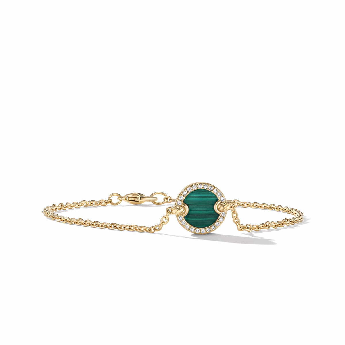 Petite DY Elements® Center Station Chain Bracelet in 18K Yellow Gold with Malachite and Pavé Diamonds