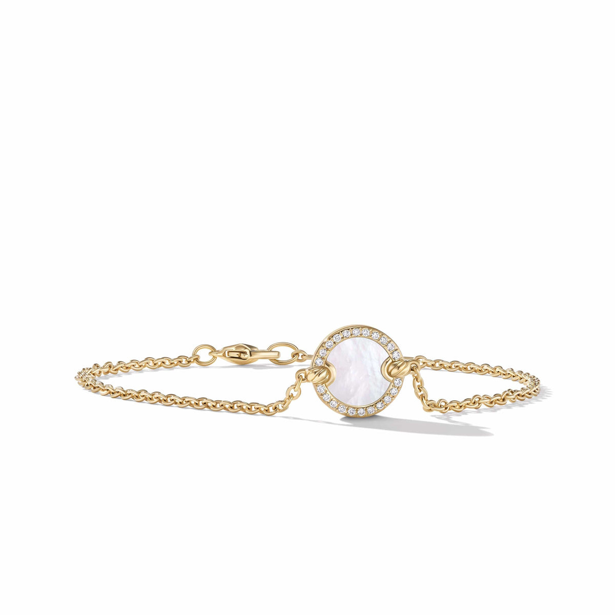 Petite DY Elements® Center Station Chain Bracelet in 18K Yellow Gold with Mother of Pearl and Pavé Diamonds