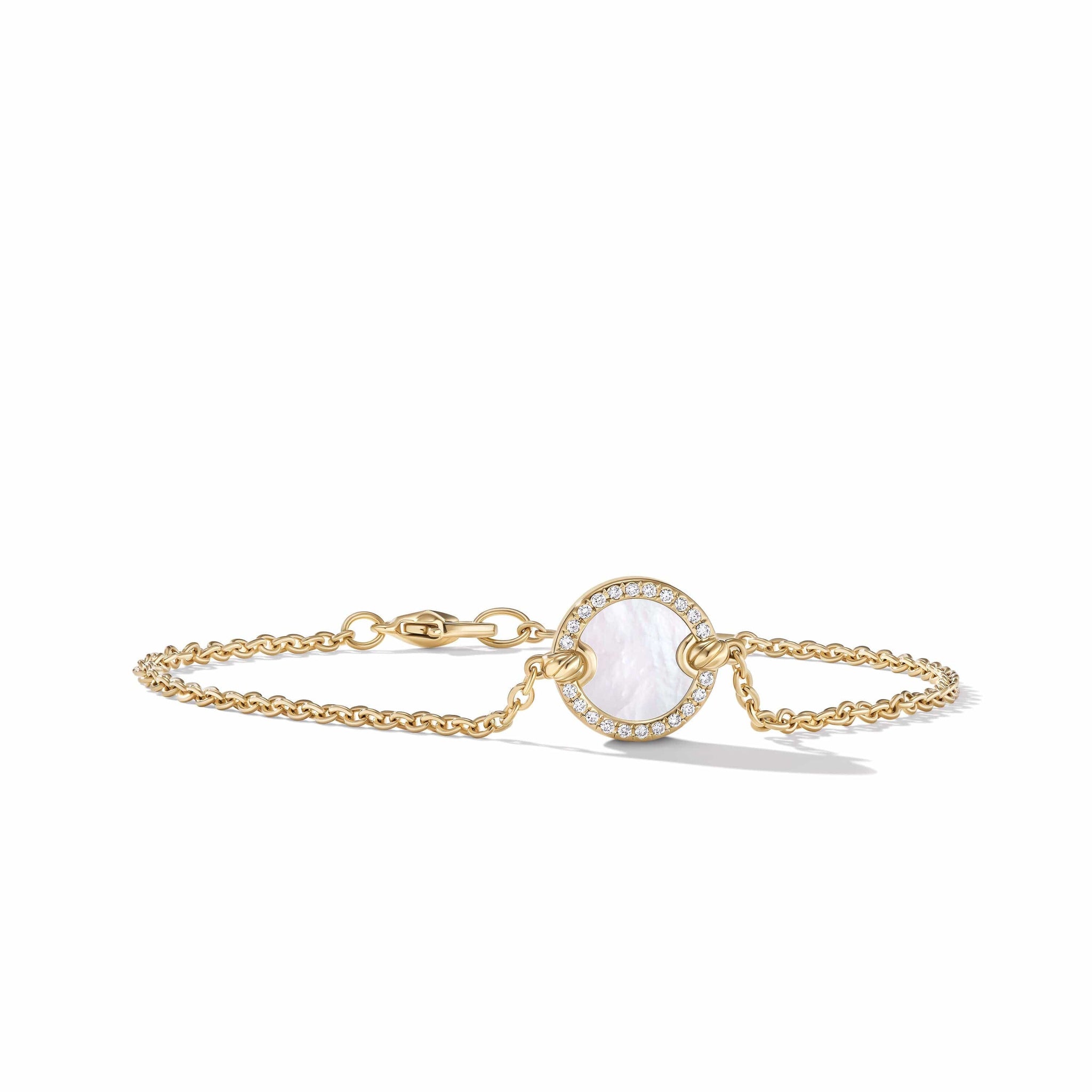 Petite DY Elements® Center Station Chain Bracelet in 18K Yellow Gold with Mother of Pearl and Pavé Diamonds