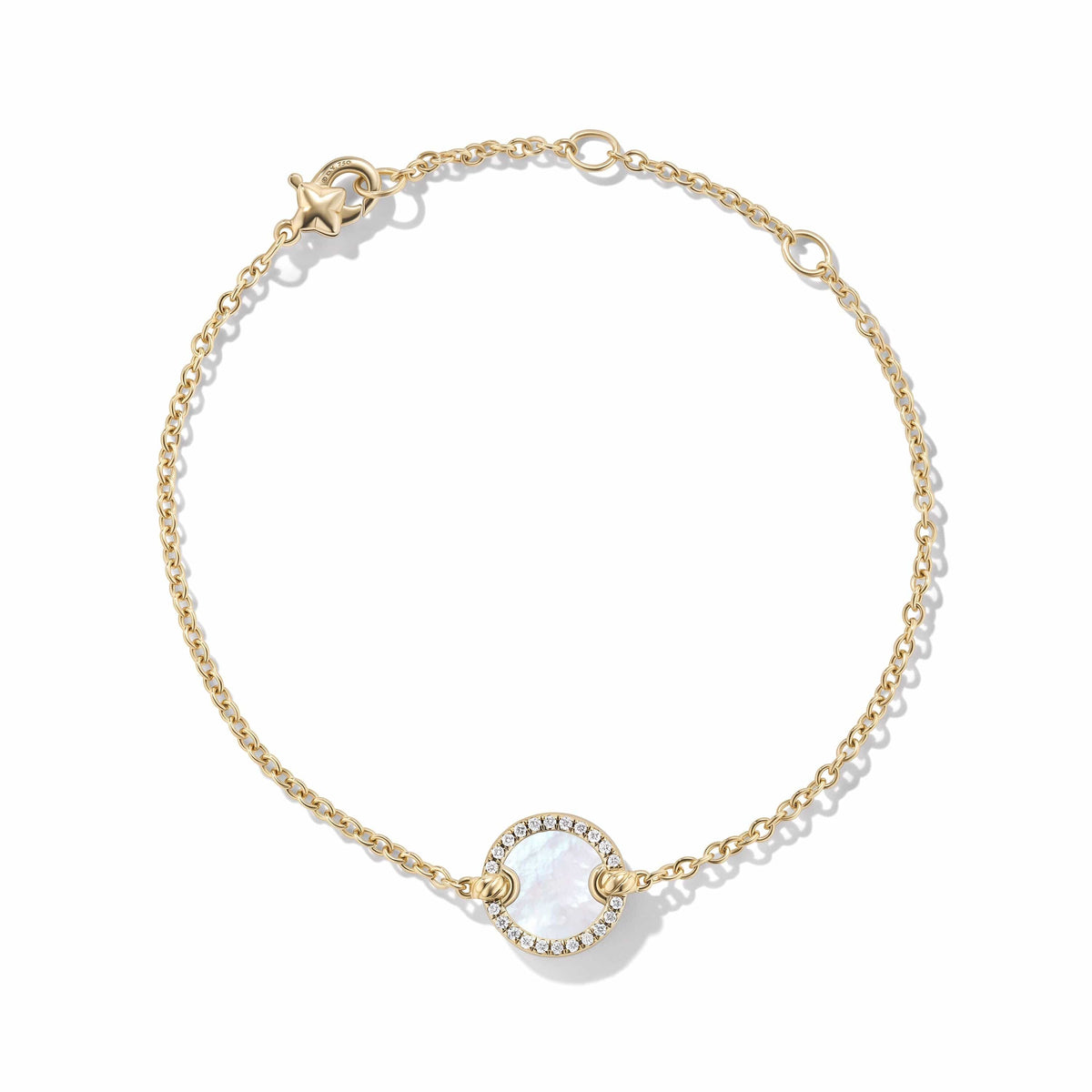 Petite DY Elements® Center Station Chain Bracelet in 18K Yellow Gold with Mother of Pearl and Pavé Diamonds