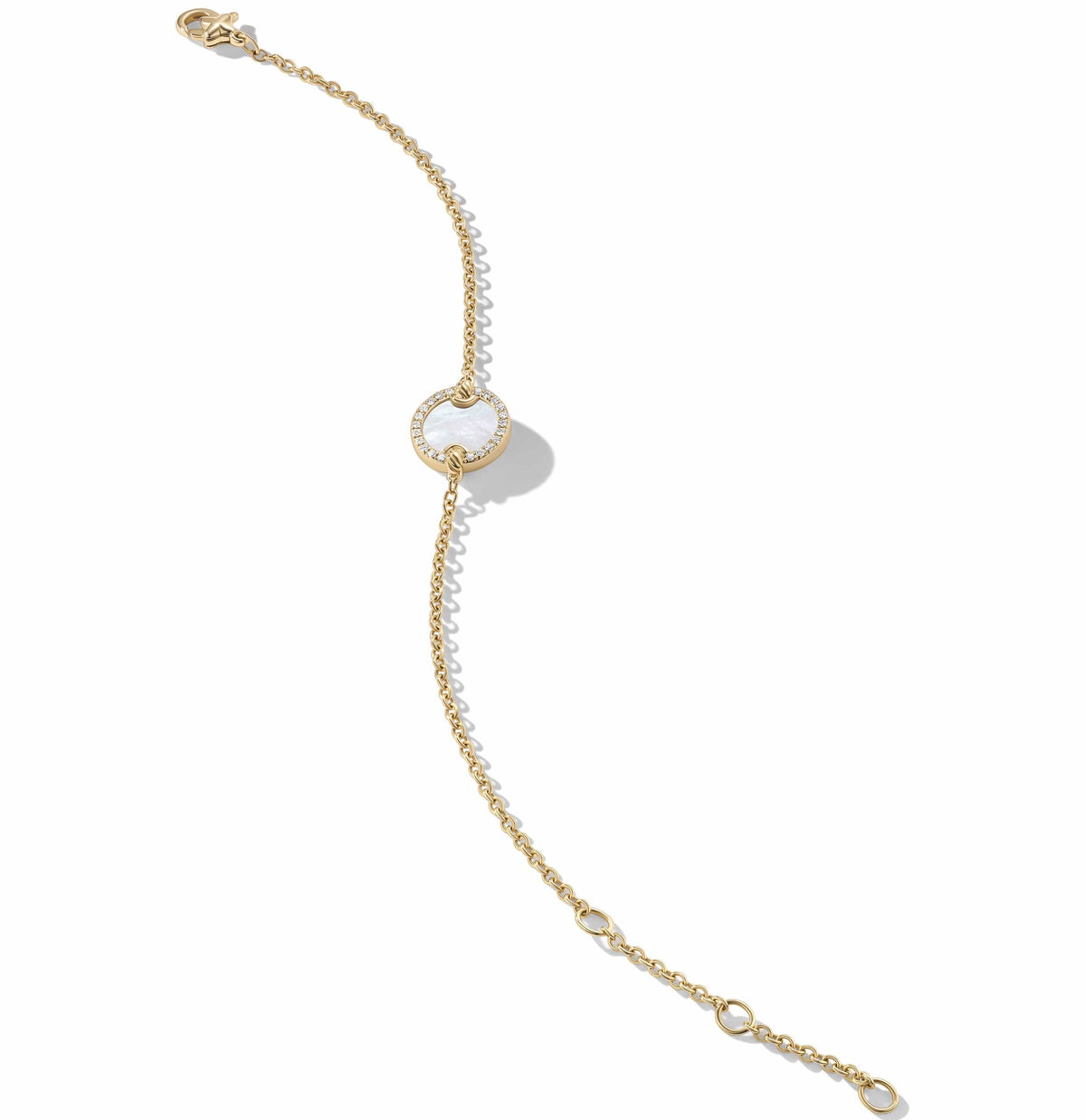 Petite DY Elements® Center Station Chain Bracelet in 18K Yellow Gold with Mother of Pearl and Pavé Diamonds