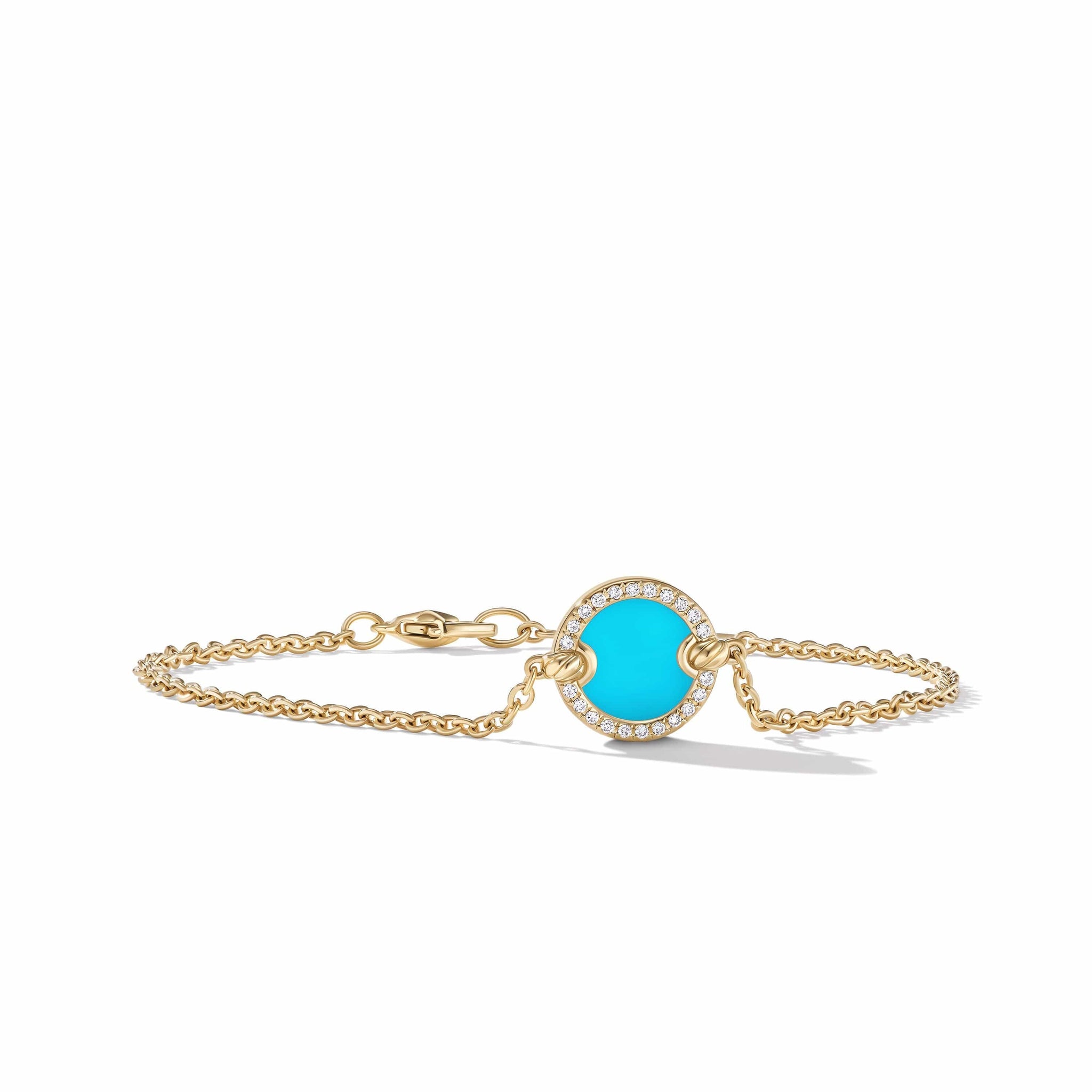 Petite DY Elements® Center Station Chain Bracelet in 18K Yellow Gold with Turquoise and Pavé Diamonds