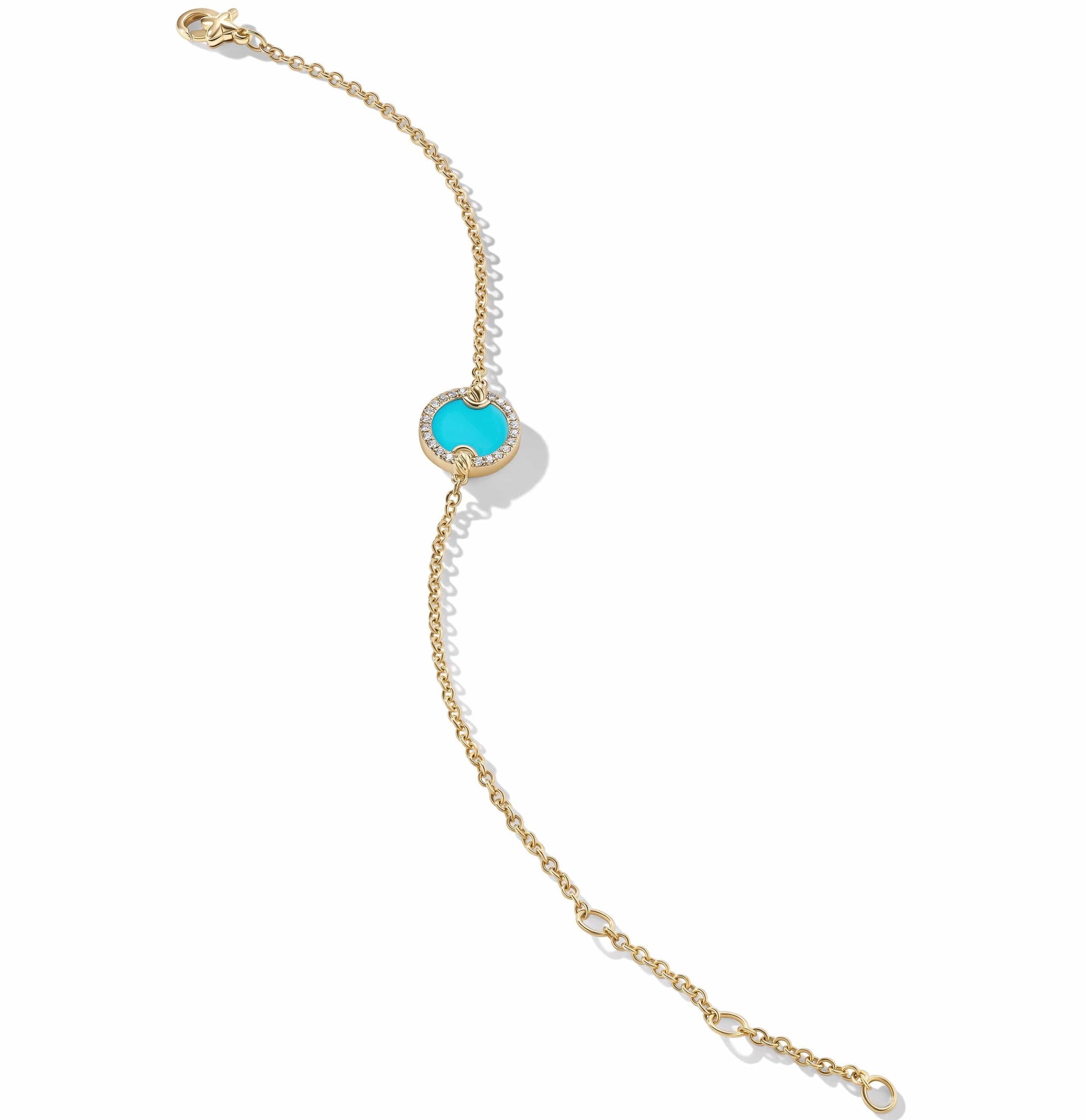 Petite DY Elements® Center Station Chain Bracelet in 18K Yellow Gold with Turquoise and Pavé Diamonds