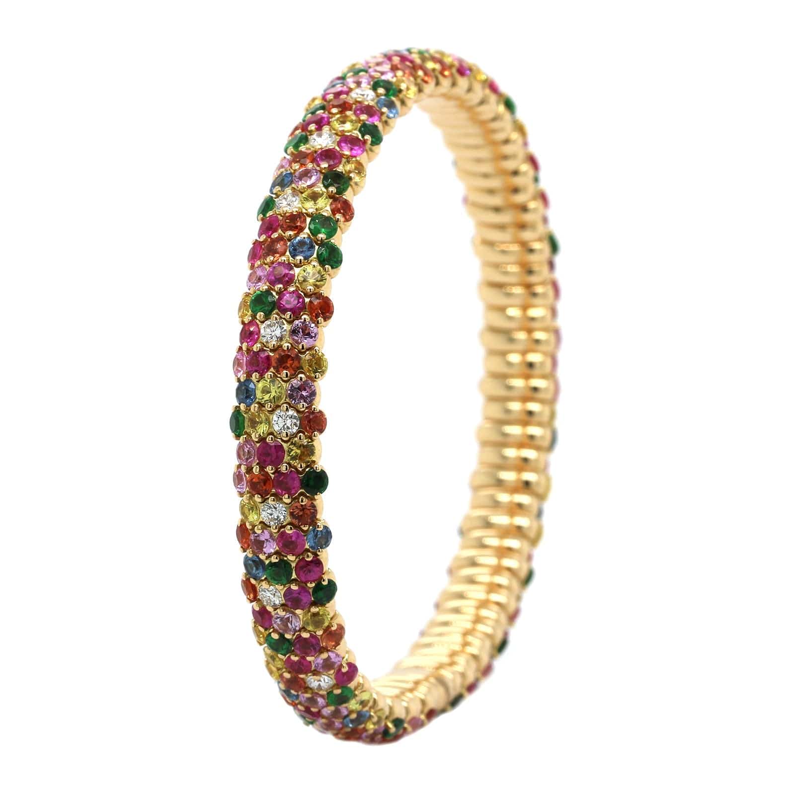 Zydo 18K Yellow Gold Sapphire and Semi Precious Stone Stretch Bracelet