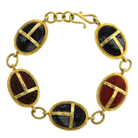 Christina Alexiou 14K Yellow Gold Agate and Carnelian Scarab Bracelet
