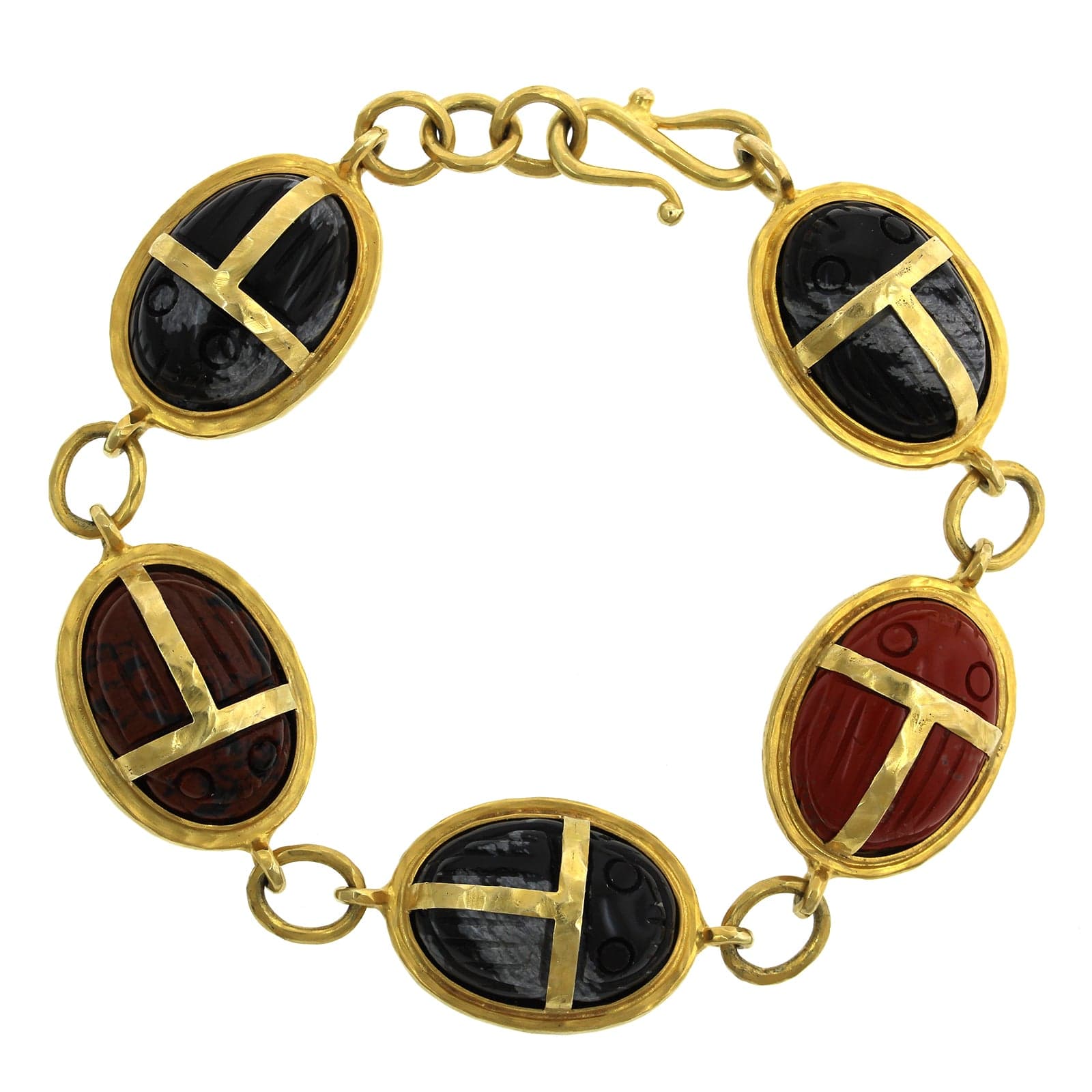Christina Alexiou 14K Yellow Gold Agate and Carnelian Scarab Bracelet