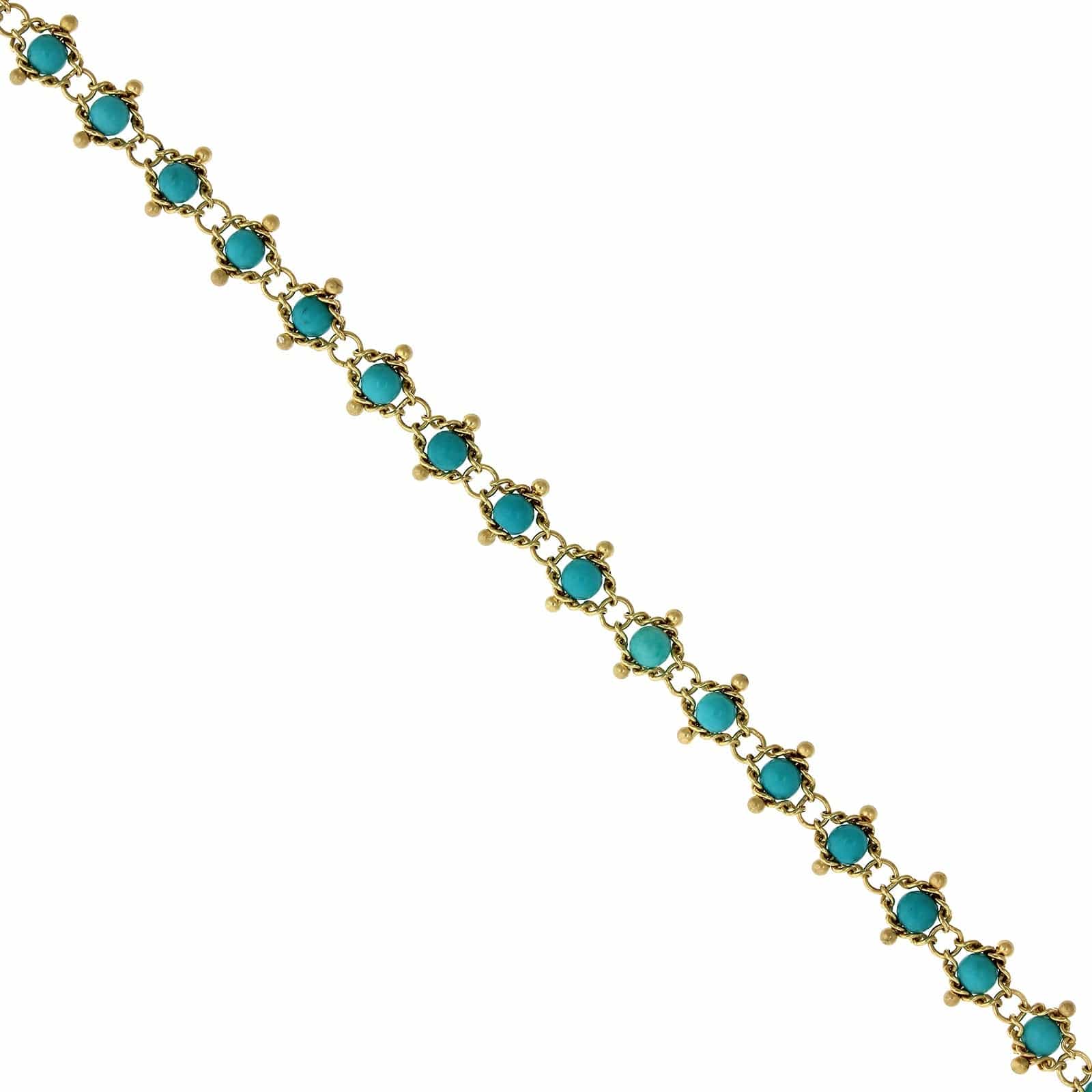 18K Yellow Gold Textile Turquoise Bracelet, Long's Jewelers
