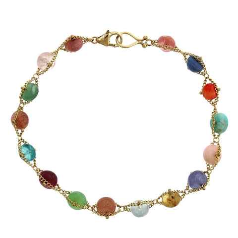 Multi-Color Marquise Tourmaline Gemstone Bracelet 14K Yellow Gold 7