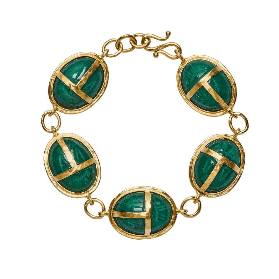 14K Yellow Gold Scarab Aventurine Bracelet, 14k yellow gold, Long's Jewelers
