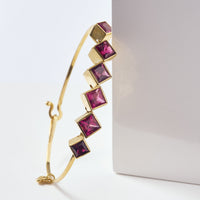 18K Yellow Gold Square Bezel Set Pink Tourmaline Bracelet