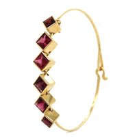 18K Yellow Gold Square Bezel Set Pink Tourmaline Bracelet