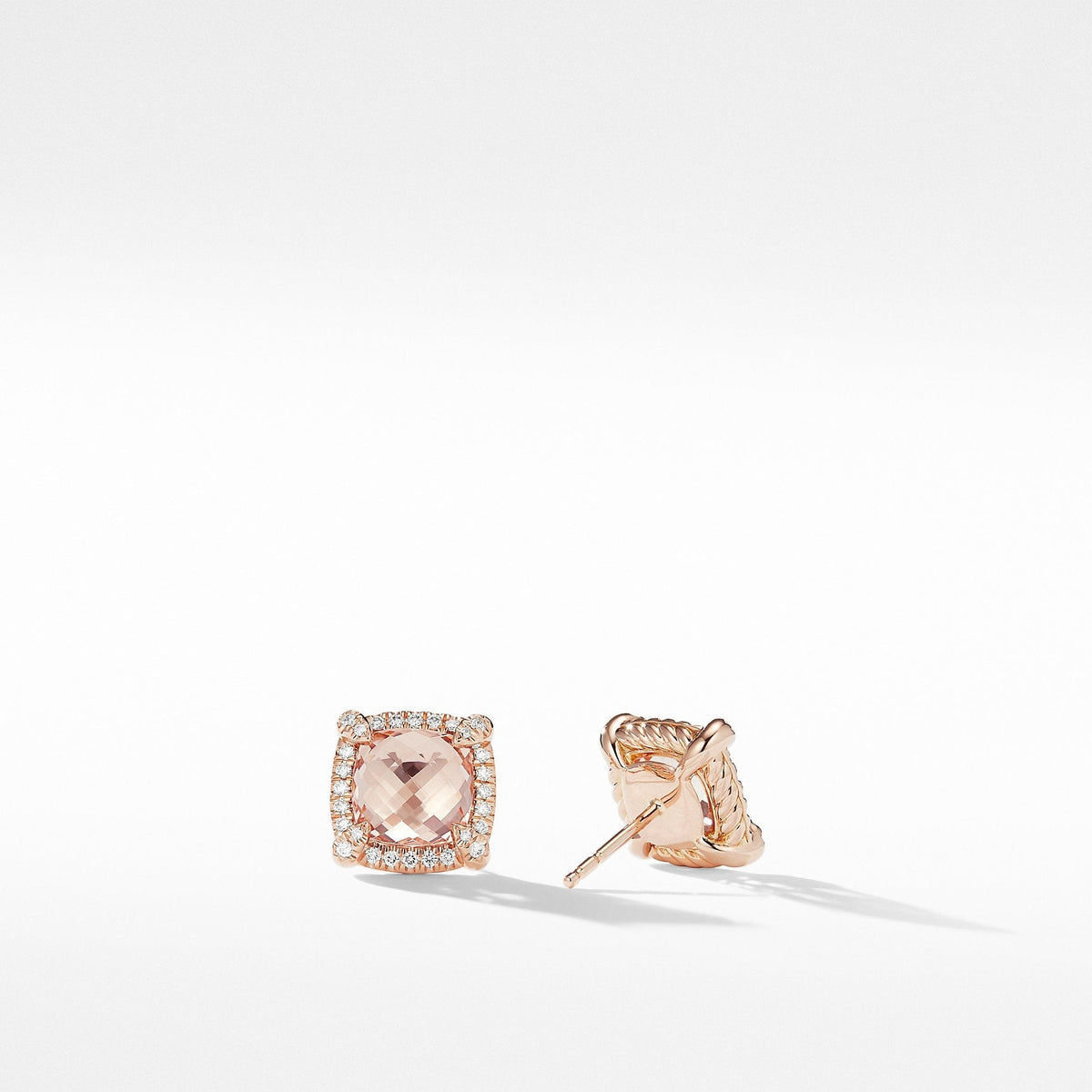 Chatelaine Pavé Bezel Stud Earrings in 18K Rose Gold with Morganite