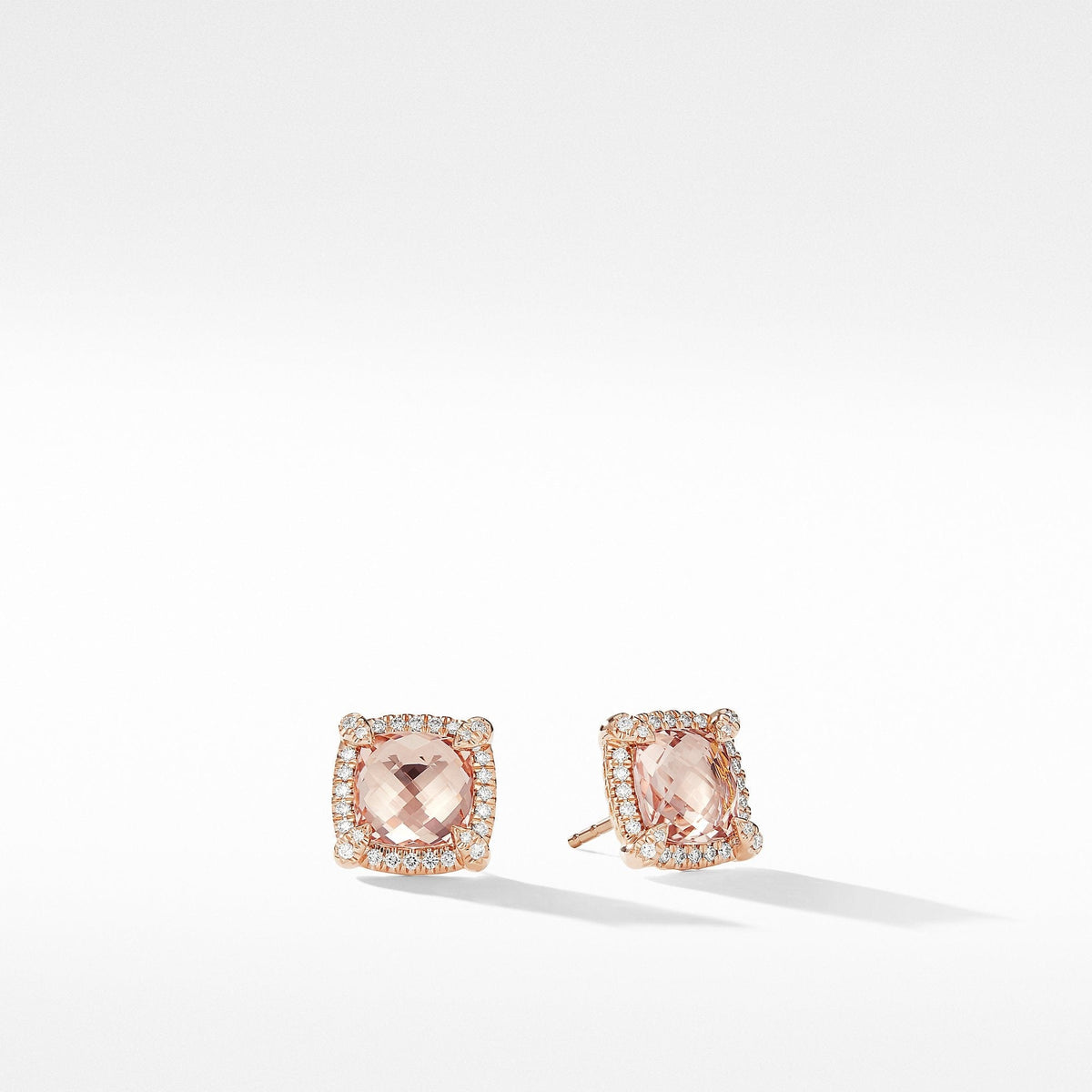 Chatelaine Pavé Bezel Stud Earrings in 18K Rose Gold with Morganite