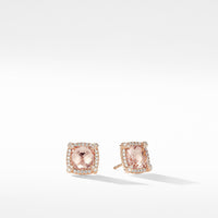 Chatelaine Pavé Bezel Stud Earrings in 18K Rose Gold with Morganite