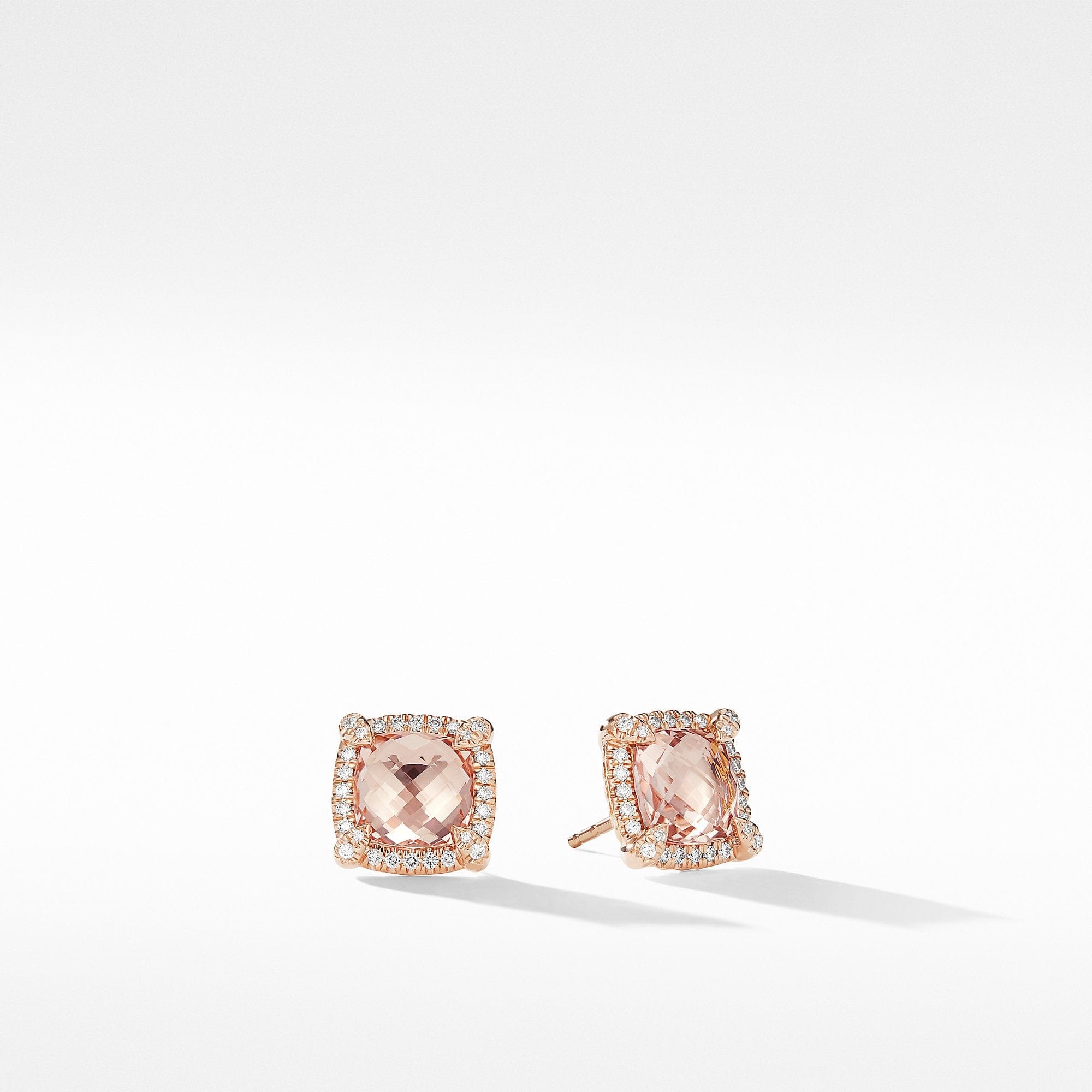 Chatelaine Pavé Bezel Stud Earrings in 18K Rose Gold with Morganite