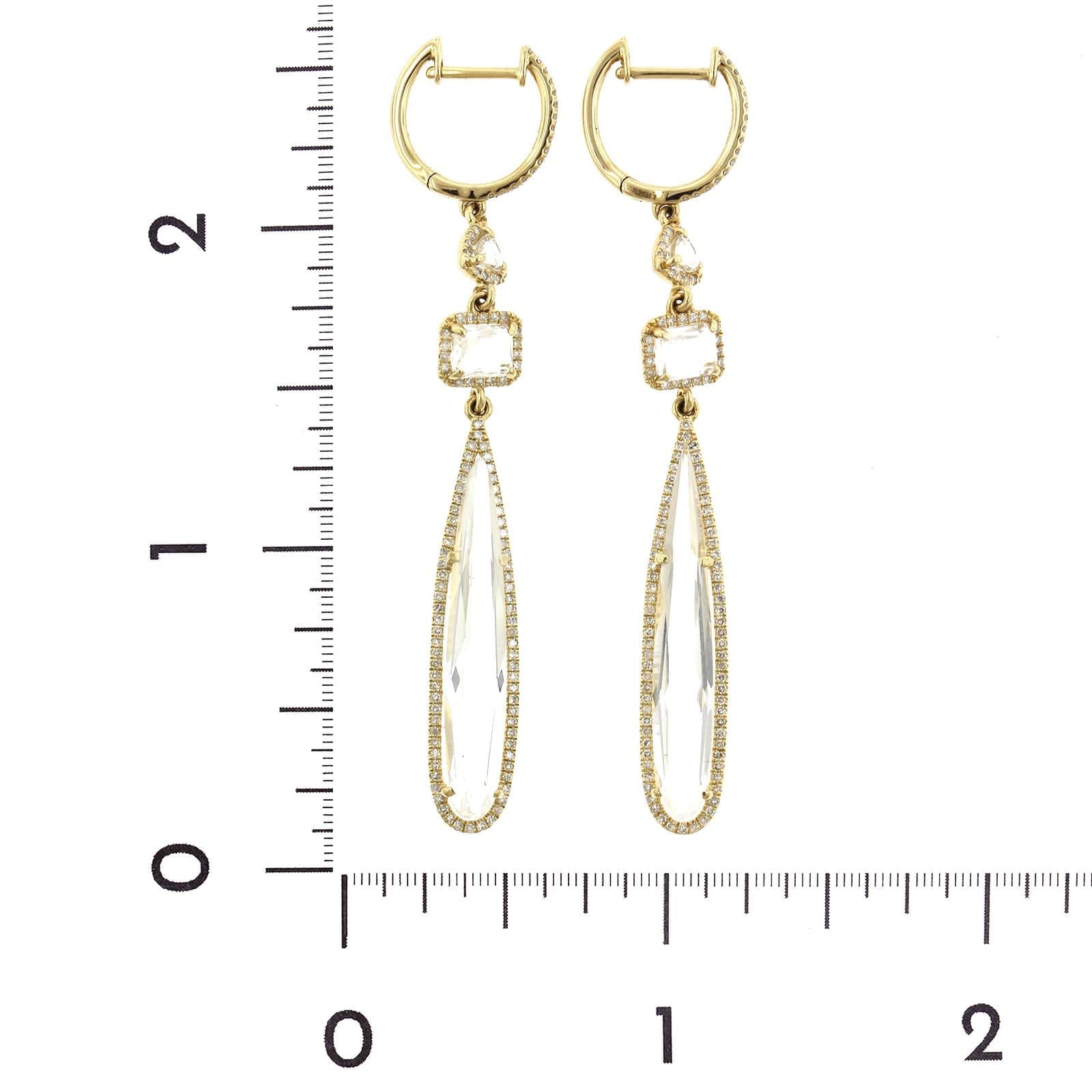 14K Yellow Gold White Topaz Diamond Drop Earrings