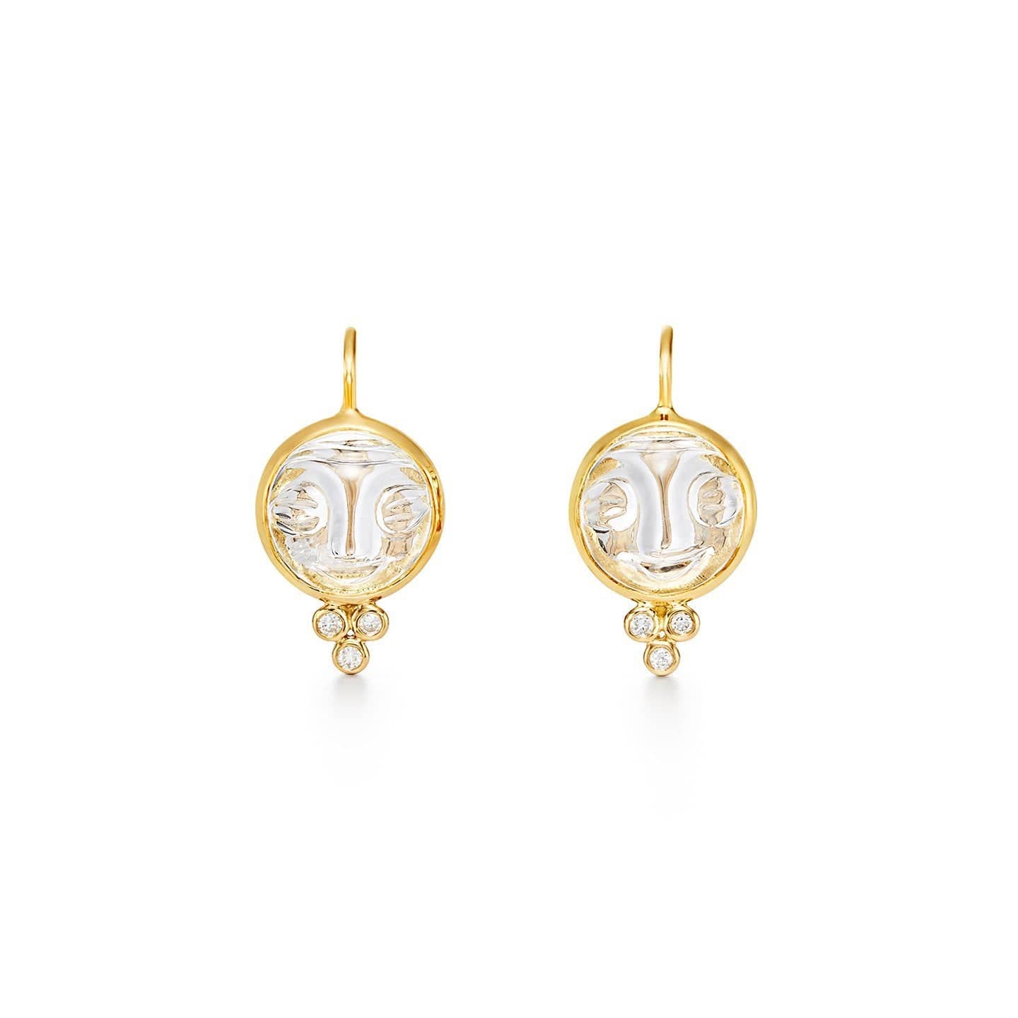 18K Yellow Gold Moon Face Crystal Earrings