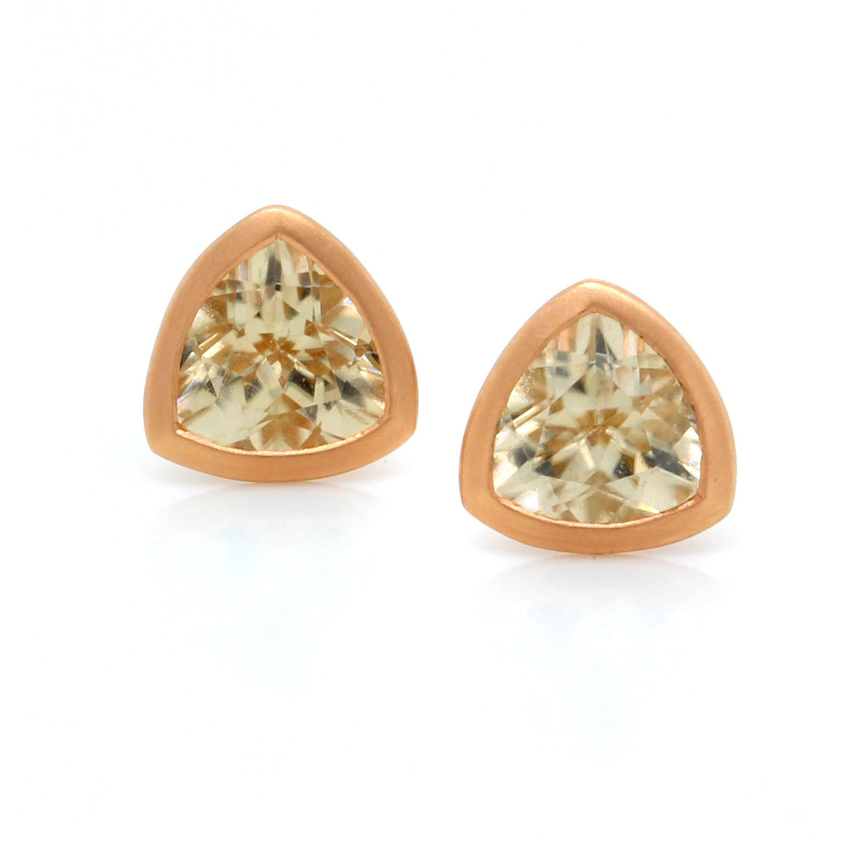 18K Rose Gold Trillion Zircon Bezel Set Stud Earrings
