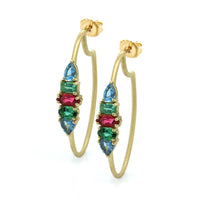 Suzy Landa 18K Yellow Gold Multi Stone Hoop Earrings