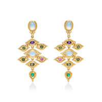18K Yellow Gold Multi Stone Dangle Earrings
