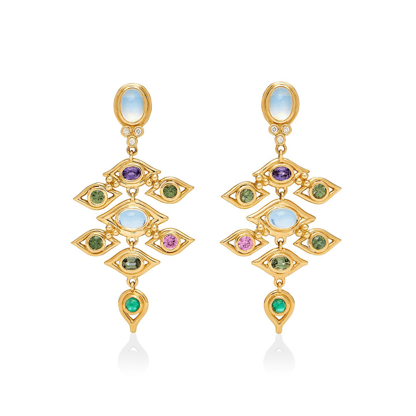 18K Yellow Gold Multi Stone Dangle Earrings