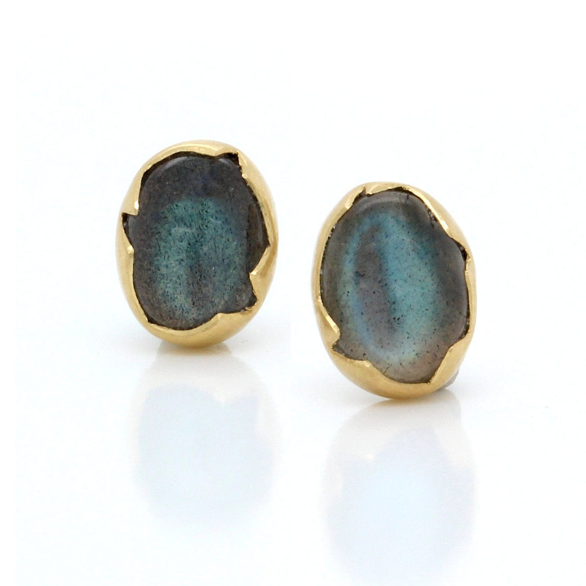 18K Yellow Gold Labradorite Egg Stud Earrings